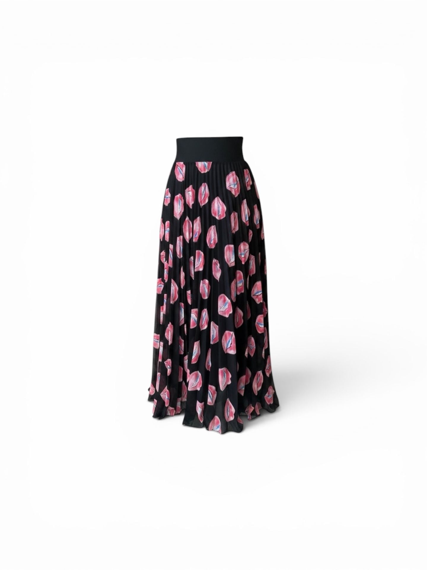 Loyd/Ford Pleated Midi Skirt With Black And Pink Lip Print